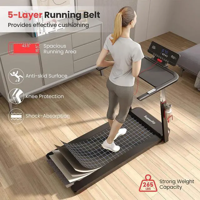 Alt view image 3 of 7 - Goplus 3HP Foldable Treadmill with Desk, Superfit Folding Treadmills for Home Office, Adjustable Height, Bluetooth Speaker, APP Control, LED Display, 25 Preset Programs, Portable Walking Machine