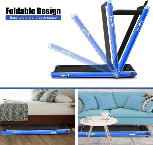 Alt view image 5 of 7 - GYMAX Walking Pad, 2.25HP Foldable Treadmill with Smart App & Remote Control, Bluetooth LED Monitor, Small Spaces Compact Running Machine, Folding Portable Under Desk Treadmill for Home Office