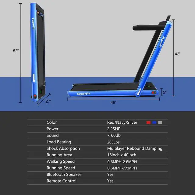 Alt view image 7 of 7 - GYMAX Walking Pad, 2.25HP Foldable Treadmill with Smart App & Remote Control, Bluetooth LED Monitor, Small Spaces Compact Running Machine, Folding Portable Under Desk Treadmill for Home Office