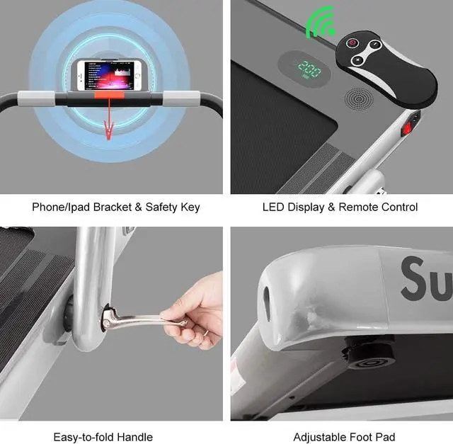Alt view image 5 of 7 - GYMAX Walking Pad, 2 in 1 Free Installation Under Desk Treadmill with Smart App, Remote Control & LED Display, 2.25HP Foldable Portable Compact Running Machine for Small Spaces Home Office