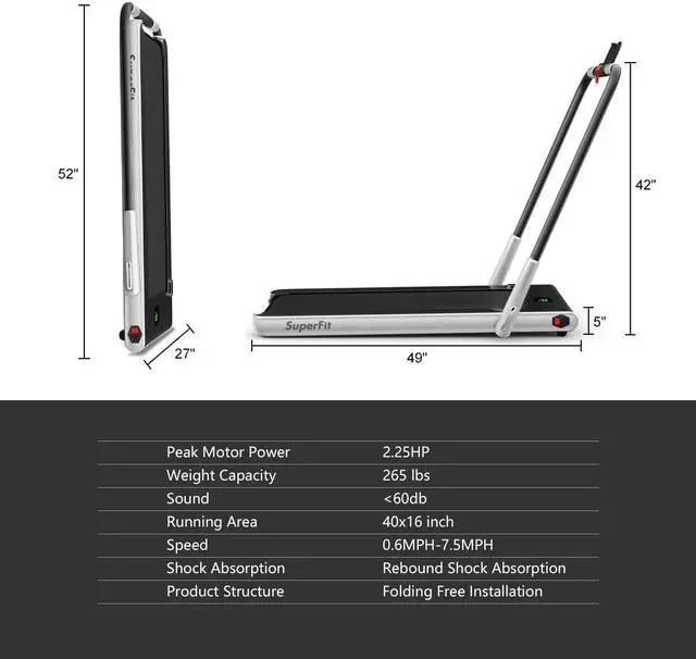 Alt view image 7 of 7 - GYMAX Walking Pad, 2 in 1 Free Installation Under Desk Treadmill with Smart App, Remote Control & LED Display, 2.25HP Foldable Portable Compact Running Machine for Small Spaces Home Office