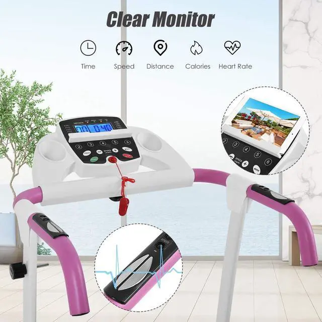 Alt view image 2 of 7 - Goplus Folding Treadmill, Electric Running Machine with LED Display and Mobile Phone Holder, Portable Compact Superfit Treadmill for Home Office