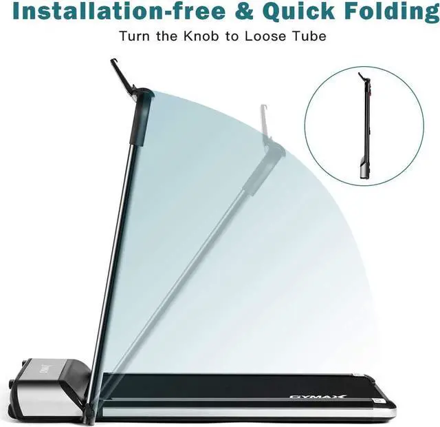 Alt view image 3 of 7 - GYMAX Folding Treadmill, Slim Foldable Exercise Running Walking Machine with LED Monitor & Tablet/Phone Holder, Ultra-Thin Installation-Free Treadmill for Home/Gym