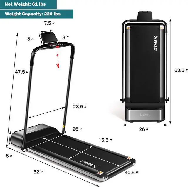 Alt view image 6 of 7 - GYMAX Folding Treadmill, Slim Foldable Exercise Running Walking Machine with LED Monitor & Tablet/Phone Holder, Ultra-Thin Installation-Free Treadmill for Home/Gym