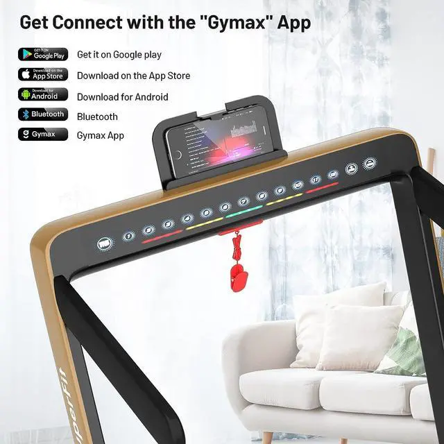 Alt view image 2 of 7 - GYMAX Under Desk Treadmill, Folding 2 in 1 Electric Running Walking Machine with Smart App Control, Remote & Dual LED Screen Monitor, Portable for Home Gym Small Apartment