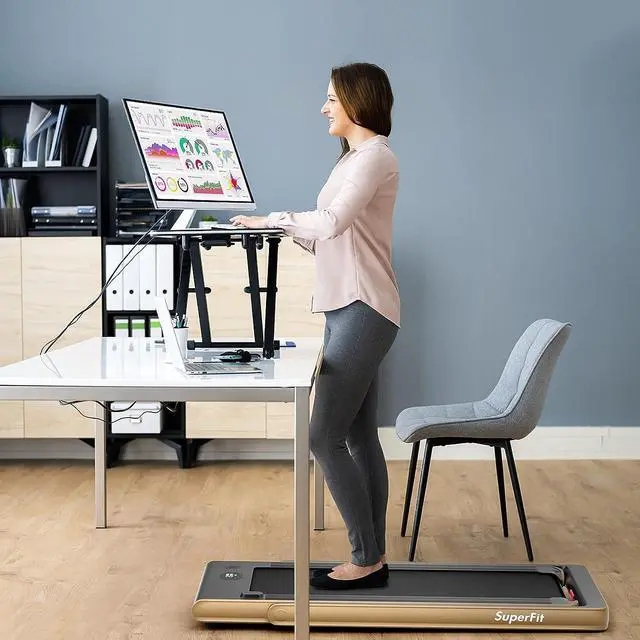 Alt view image 5 of 7 - GYMAX Under Desk Treadmill, Folding 2 in 1 Electric Running Walking Machine with Smart App Control, Remote & Dual LED Screen Monitor, Portable for Home Gym Small Apartment