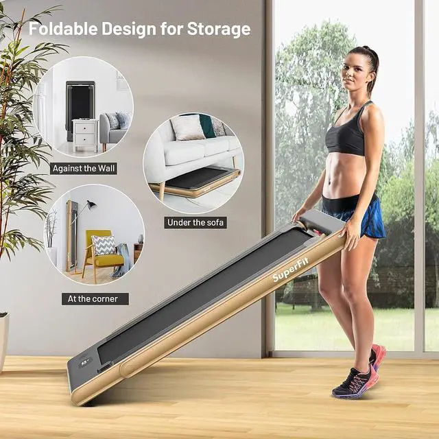 Alt view image 4 of 7 - GYMAX Under Desk Treadmill, Folding 2 in 1 Electric Running Walking Machine with Smart App Control, Remote & Dual LED Screen Monitor, Portable for Home Gym Small Apartment