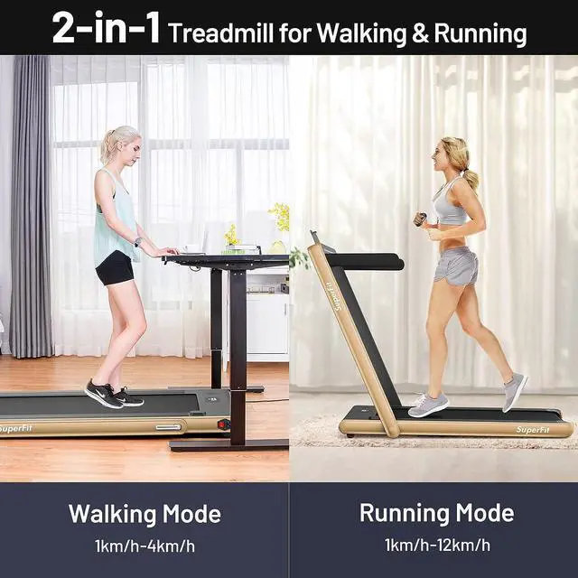 Alt view image 3 of 7 - GYMAX Under Desk Treadmill, Folding 2 in 1 Electric Running Walking Machine with Smart App Control, Remote & Dual LED Screen Monitor, Portable for Home Gym Small Apartment
