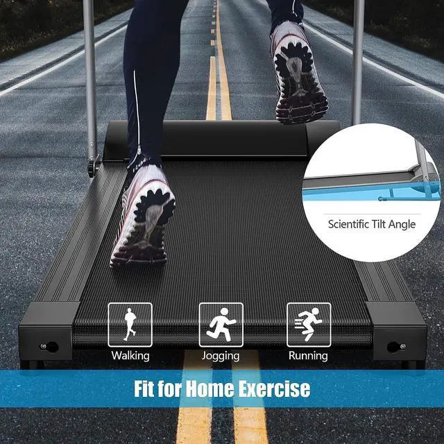 Alt view image 3 of 7 - GYMAX Folding Treadmill, Electric Motorized Running Walking Machine with LCD Monitor, 12 Preset Program & Heart Rate Sensor, Compact Home Gym Cardio Training Workout Equipment