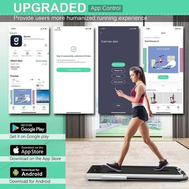 Alt view image 2 of 7 - GYMAX Walking Pad, 2 in 1 Free Installation Under Desk Treadmill with Smart App, Remote Control & LED Display, 2.25HP Foldable Portable Compact Running Machine for Small Spaces Home Office