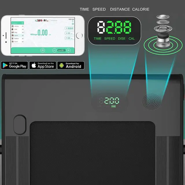 Alt view image 3 of 7 - GYMAX Walking Pad, 2.25HP Foldable Treadmill with Smart App & Remote Control, Bluetooth LED Monitor, Small Spaces Compact Running Machine, Folding Portable Under Desk Treadmill for Home Office