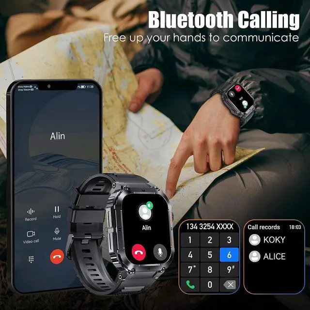 Alt view image 5 of 7 - EIGIIS Military Smart Watches for Men 1.96 HD Big Screen Rugged Smart Watch (Answer/Dial Calls) Outdoor Tactical Sports Watch Fitness Tracker Smartwatch for iPhone Compatible with Android Phones