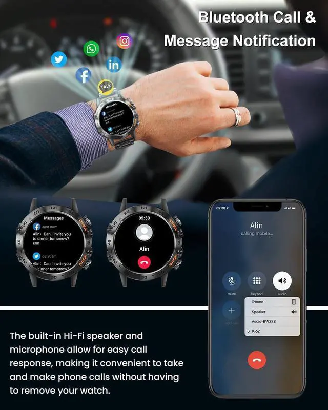 Alt view image 2 of 6 - PODOEIL Military Smart Watch for Men, Full Metal Casing Tactical Outdoor Rugged Watch, 108 Sports Modes Smartwatch with Andriod iOS, 1.39" HD Screen Activity Tracker with Health Monitor