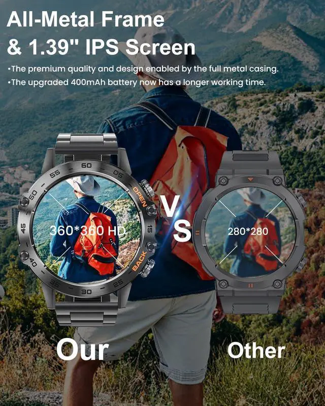 Alt view image 6 of 6 - PODOEIL Military Smart Watch for Men, Full Metal Casing Tactical Outdoor Rugged Watch, 108 Sports Modes Smartwatch with Andriod iOS, 1.39" HD Screen Activity Tracker with Health Monitor