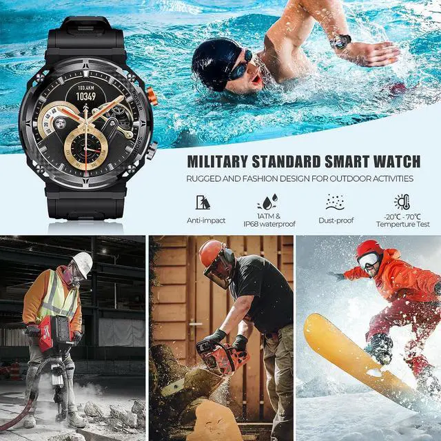 Alt view image 2 of 7 - Military Smart Watches for Men, VIRAN 5ATM Waterproof Rugged Smart Watch with Bluetooth Call (Answer/Dial Call), 1.39 HD IP68 Fitness Tracker Watch with 100+ Sport Modes for Android/iOS Phone