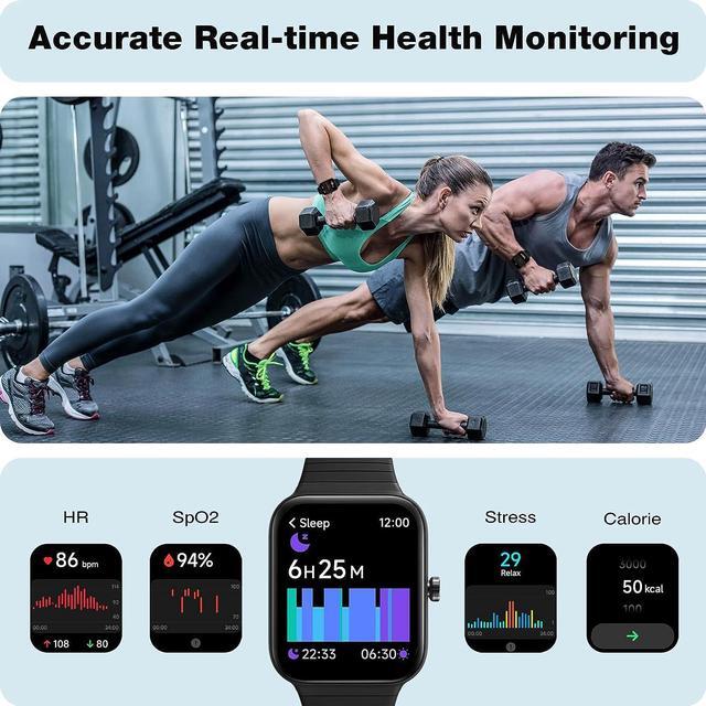 Alt view image 3 of 7 - Fitpolo Smart Watch for Men Women, 1.8" Fitness Watches Call Alexa 100+ Workouts SpO2 Heart Rate Monitor Sleep Calorie Step Counter Waterproof Activity Trackers and Smartwatches for Android iPhone