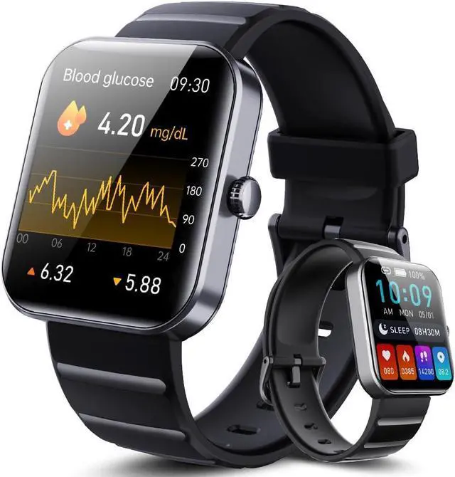 Main image of Smart Watch Blood Glucose, Smartwatch for Men Women Fitness Activity Tracker IP67 Waterproof, Heart Rate Sleep Monitor, Pedometer, Blood Sugar Oxygen Tracking Smart Watches for Android iOS, 2023