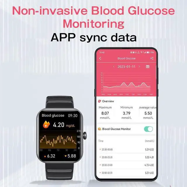 Alt view image 2 of 7 - Smart Watch Blood Glucose, Smartwatch for Men Women Fitness Activity Tracker IP67 Waterproof, Heart Rate Sleep Monitor, Pedometer, Blood Sugar Oxygen Tracking Smart Watches for Android iOS, 2023