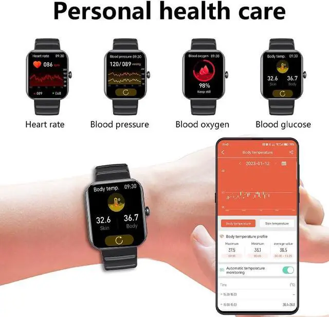 Alt view image 3 of 7 - Smart Watch Blood Glucose, Smartwatch for Men Women Fitness Activity Tracker IP67 Waterproof, Heart Rate Sleep Monitor, Pedometer, Blood Sugar Oxygen Tracking Smart Watches for Android iOS, 2023