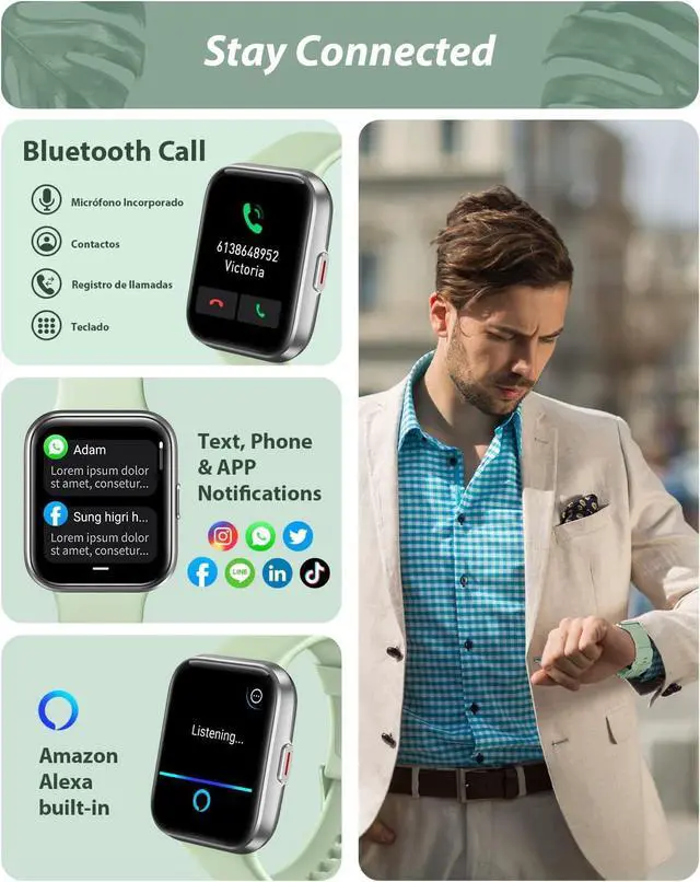 Alt view image 2 of 6 - Smart Watch for Men Women(Call Receive/Dial), Alexa Built-in, 1.7" Touch Screen Fitness Tracker with Heart Rate Sleep Tracking, 60 Sports Modes, 5ATM Waterproof Smartwatch for Android iPhone