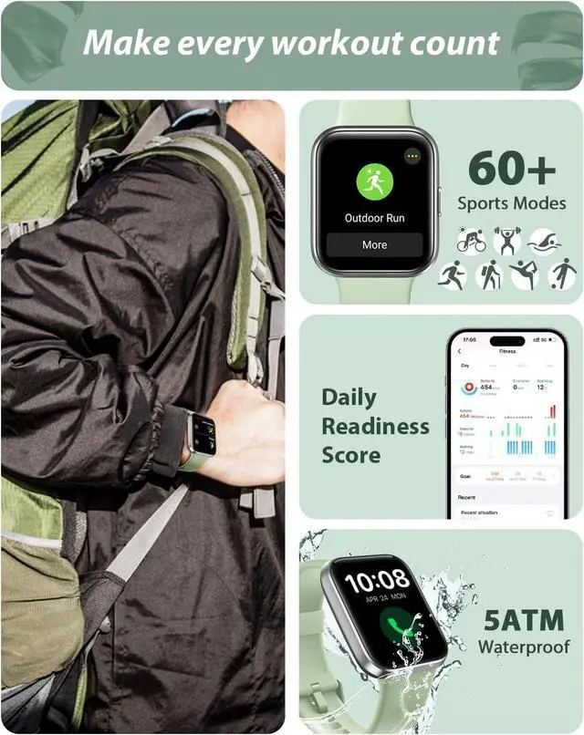 Alt view image 4 of 6 - Smart Watch for Men Women(Call Receive/Dial), Alexa Built-in, 1.7" Touch Screen Fitness Tracker with Heart Rate Sleep Tracking, 60 Sports Modes, 5ATM Waterproof Smartwatch for Android iPhone