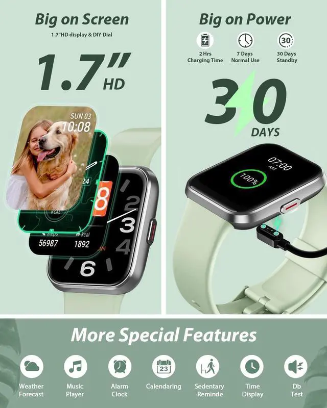Alt view image 6 of 6 - Smart Watch for Men Women(Call Receive/Dial), Alexa Built-in, 1.7" Touch Screen Fitness Tracker with Heart Rate Sleep Tracking, 60 Sports Modes, 5ATM Waterproof Smartwatch for Android iPhone