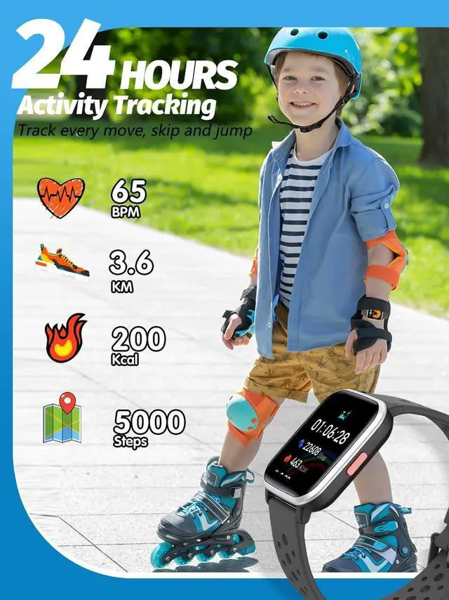 Alt view image 2 of 7 - Butele Kids Smart Watch Girls Boys, Smart Watch for Kids Game Smart Watch Gifts for 4-16 Years Old with Sleep Mode 20 Sports Modes 5 Games Pedometer Birthday Gift for Boys Girls (Black)