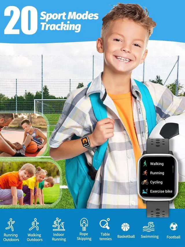 Alt view image 4 of 7 - Butele Kids Smart Watch Girls Boys, Smart Watch for Kids Game Smart Watch Gifts for 4-16 Years Old with Sleep Mode 20 Sports Modes 5 Games Pedometer Birthday Gift for Boys Girls (Black)