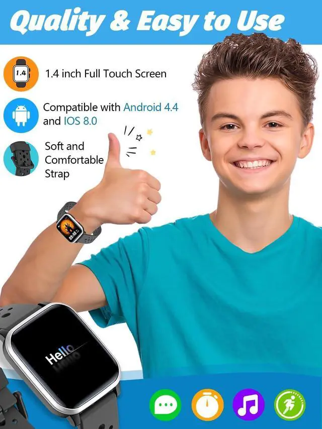 Alt view image 6 of 7 - Butele Kids Smart Watch Girls Boys, Smart Watch for Kids Game Smart Watch Gifts for 4-16 Years Old with Sleep Mode 20 Sports Modes 5 Games Pedometer Birthday Gift for Boys Girls (Black)