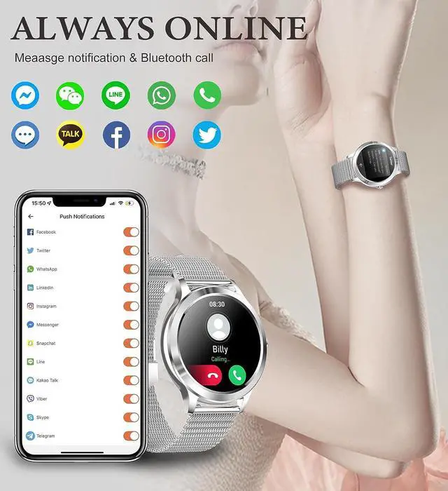 Alt view image 2 of 7 - Iaret Smart Watch for Women (Call Receive Dial), Smart Watches for Android iOS Phones 1.32" Smartwatch with AI Voice Control Heart Rate Sleep Monitor Pedometer Waterproof Activity Tracker Silver