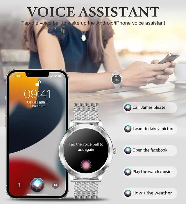 Alt view image 4 of 7 - Iaret Smart Watch for Women (Call Receive Dial), Smart Watches for Android iOS Phones 1.32" Smartwatch with AI Voice Control Heart Rate Sleep Monitor Pedometer Waterproof Activity Tracker Silver