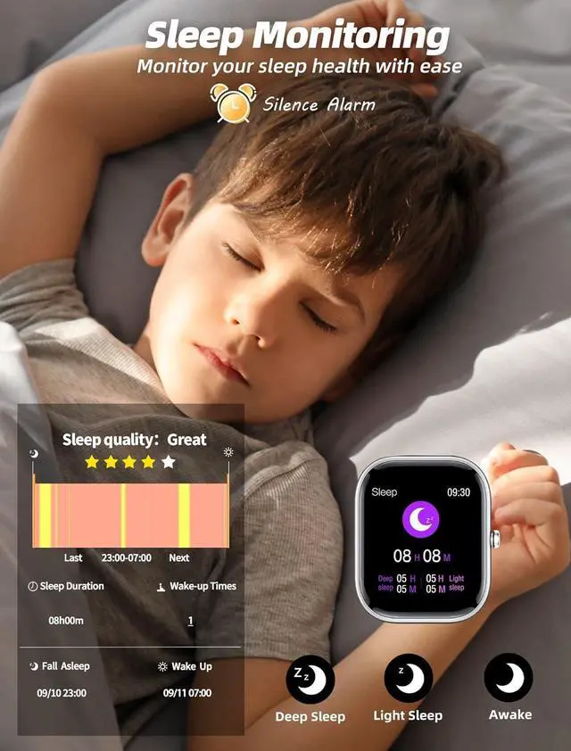 Alt view image 5 of 7 - Kids Smart Watch for Girls,IP68 Waterproof Kids Fitness Tracker Watch with 1.5 Inch DIY Face,Heart Rate Sleep Monitor,19 Sport Modes,Calories Counter,Alarm Clock,Great Gifts for Children 6+ (Black)