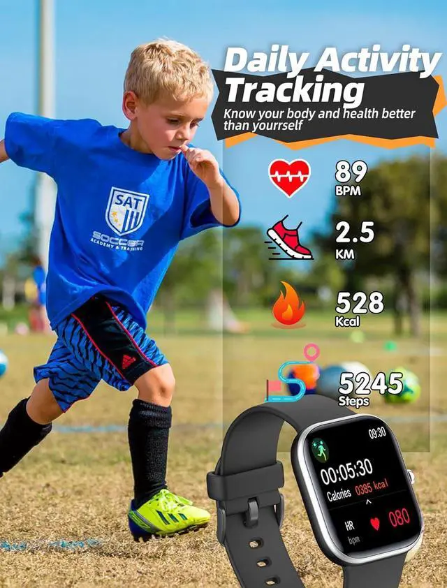 Alt view image 6 of 7 - Kids Smart Watch for Girls,IP68 Waterproof Kids Fitness Tracker Watch with 1.5 Inch DIY Face,Heart Rate Sleep Monitor,19 Sport Modes,Calories Counter,Alarm Clock,Great Gifts for Children 6+ (Black)