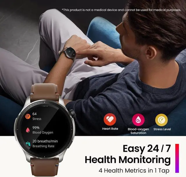 Alt view image 7 of 7 - Amazfit GTR 4 Smart Watch for Men Android iPhone, Dual-Band GPS, Alexa Built-in, Bluetooth Calls, 150+ Sports Modes, 14-Day Battery Life, Heart Rate Blood Oxygen Monitor, 1.43AMOLED Display, Grey