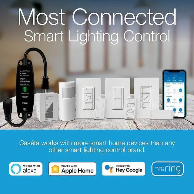 Alt view image 2 of 7 - Lutron Caseta Smart Lighting Dimmer Switch Starter Kit with Caseta Smart Hub and Pico Bracket | Works with Alexa, Google Assistant, Ring, Apple Home | P-BDG-PKG1W-A, White