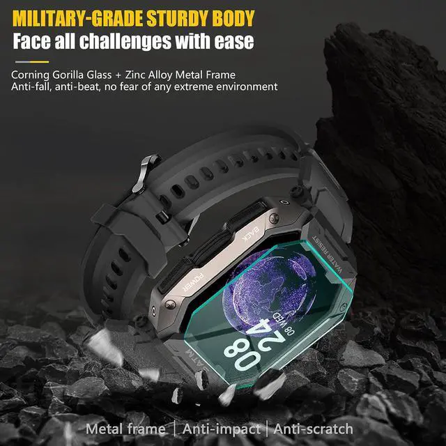 Alt view image 2 of 7 - PYRODUM Military Smart Watch for Men, 5ATM Waterproof Rugged Smartwatch, 1.71" Fitness Watch Tracker with Heart Rate Blood Pressure,24 Sports Modes, Outdoor Sports Smart Watches for Android iOS