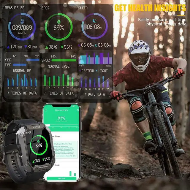 Alt view image 4 of 7 - PYRODUM Military Smart Watch for Men, 5ATM Waterproof Rugged Smartwatch, 1.71" Fitness Watch Tracker with Heart Rate Blood Pressure,24 Sports Modes, Outdoor Sports Smart Watches for Android iOS