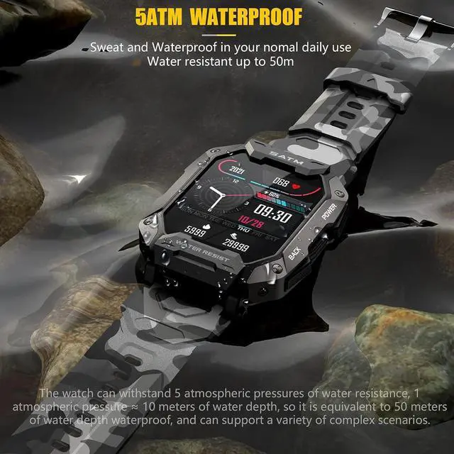 Alt view image 6 of 7 - PYRODUM Military Smart Watch for Men, 5ATM Waterproof Rugged Smartwatch, 1.71" Fitness Watch Tracker with Heart Rate Blood Pressure,24 Sports Modes, Outdoor Sports Smart Watches for Android iOS