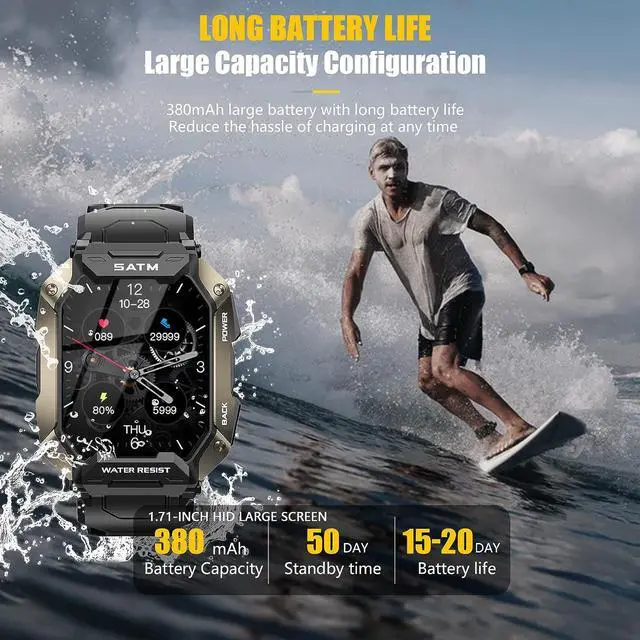 Alt view image 7 of 7 - PYRODUM Military Smart Watch for Men, 5ATM Waterproof Rugged Smartwatch, 1.71" Fitness Watch Tracker with Heart Rate Blood Pressure,24 Sports Modes, Outdoor Sports Smart Watches for Android iOS