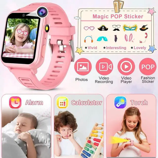 Alt view image 4 of 7 - Smart Watch for Kids , Kids Game Smart Watch Girls with HD Touch Screen 24 Games Music Player Camera Alarm Clock Pedometer Torch Calculator 12/24 hr Kids Watches for Girls Gift for 3-12 Year Old