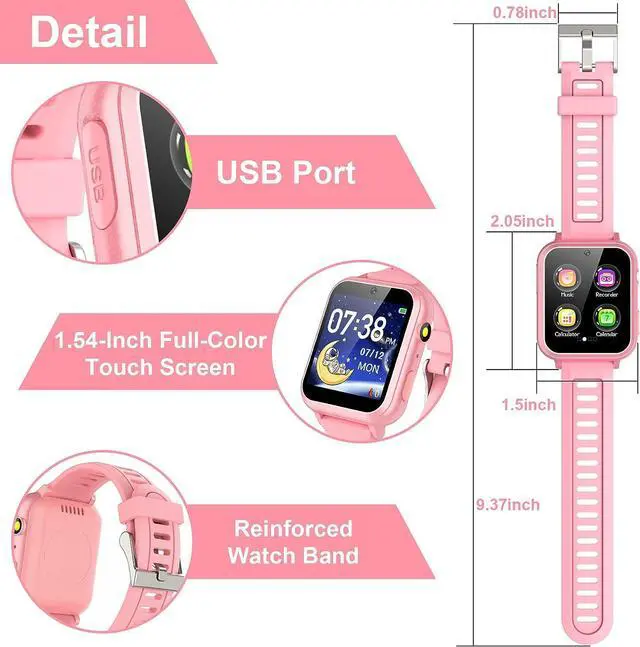Alt view image 6 of 7 - Smart Watch for Kids , Kids Game Smart Watch Girls with HD Touch Screen 24 Games Music Player Camera Alarm Clock Pedometer Torch Calculator 12/24 hr Kids Watches for Girls Gift for 3-12 Year Old