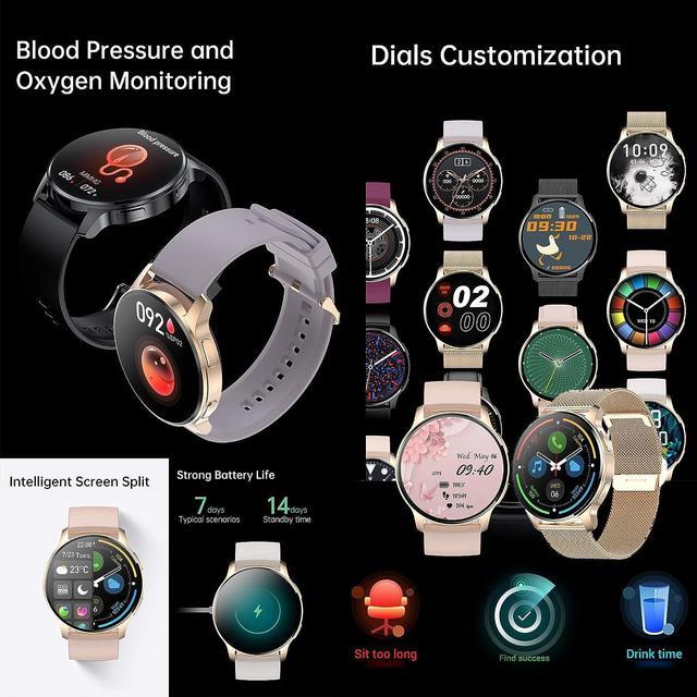 Alt view image 3 of 7 - Smart Watch for Women(Call Receive/Dial), Fitness Tracker 1.32" HD Full Touch Screen Digital Watches with Heart Rate Sleep Monitor Pedometer, Waterproof Smartwatch for Android iOS Phones (Gold)