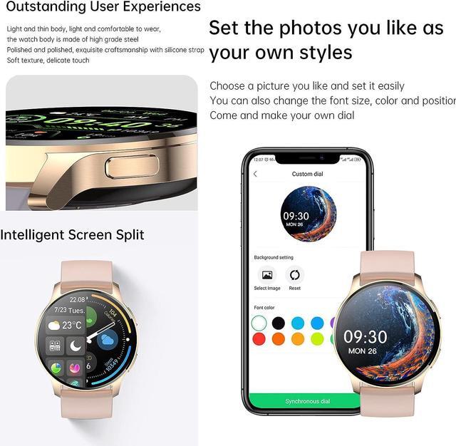 Alt view image 4 of 7 - Smart Watch for Women(Call Receive/Dial), Fitness Tracker 1.32" HD Full Touch Screen Digital Watches with Heart Rate Sleep Monitor Pedometer, Waterproof Smartwatch for Android iOS Phones (Gold)