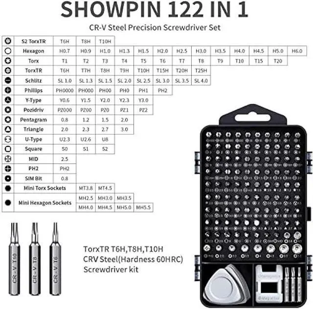 Alt view image 2 of 6 - Precision Screwdriver Set, SHOWPIN 122 in 1 Computer Screwdriver Kit, Laptop Screwdriver Sets with 101 Magnetic Drill Bits, Electronics Tool Kit Compatible for Computer, Tablet, PC, iPhone, PS4 Repair