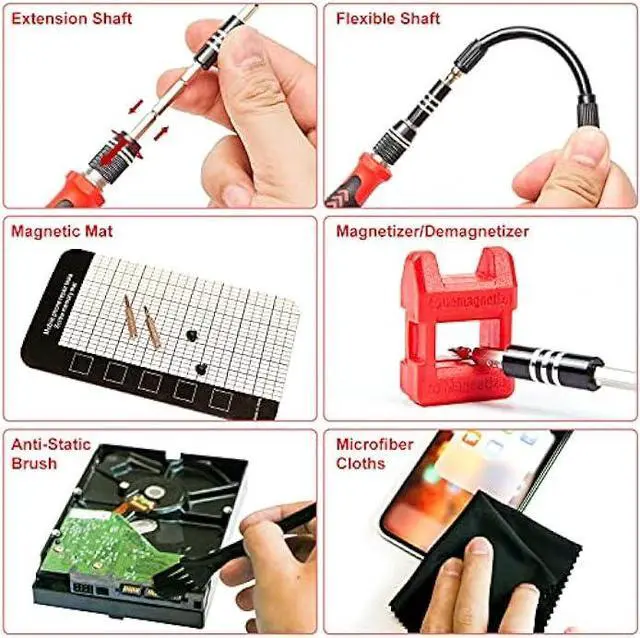 Alt view image 4 of 6 - STREBITO Precision Screwdriver Set 124-Piece Electronics Tool Kit with 101 Bits Magnetic Screwdriver Set for Computer, Laptop, Cell Phone, PC, MacBook, iPhone, Nintendo Switch, PS4, PS5, Xbox Repair