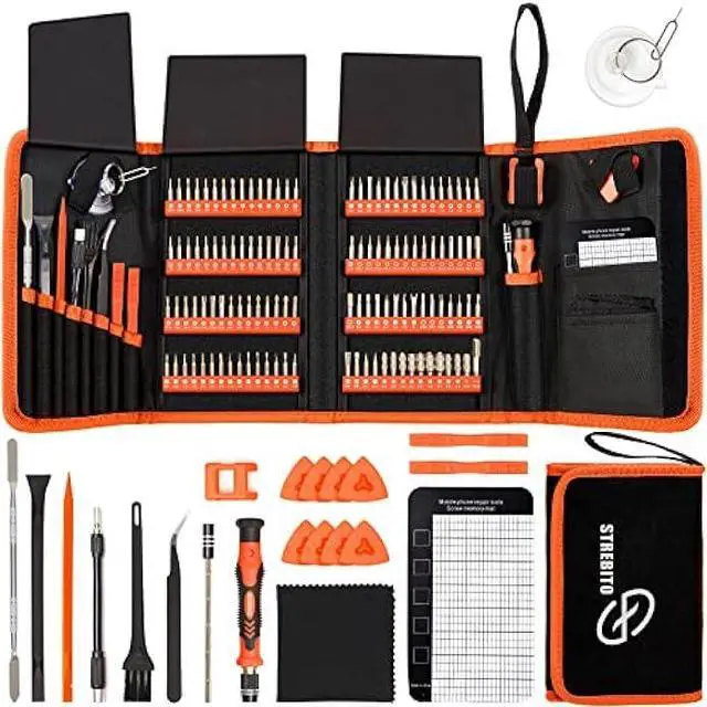 Main image of STREBITO Precision Screwdriver Set 142-Piece Electronic Repair Tool Kit with Torx T5 T6 T8 T15, Triwing Y000, Star P5, Gamebit, Tech Toolkit for Computer, Laptop, iPhone, Nintendo, PS5, Ring, Orange