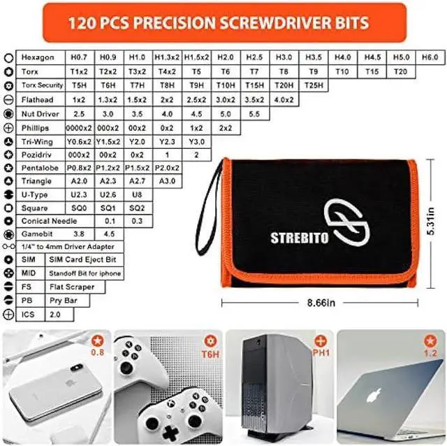 Alt view image 2 of 7 - STREBITO Precision Screwdriver Set 142-Piece Electronic Repair Tool Kit with Torx T5 T6 T8 T15, Triwing Y000, Star P5, Gamebit, Tech Toolkit for Computer, Laptop, iPhone, Nintendo, PS5, Ring, Orange