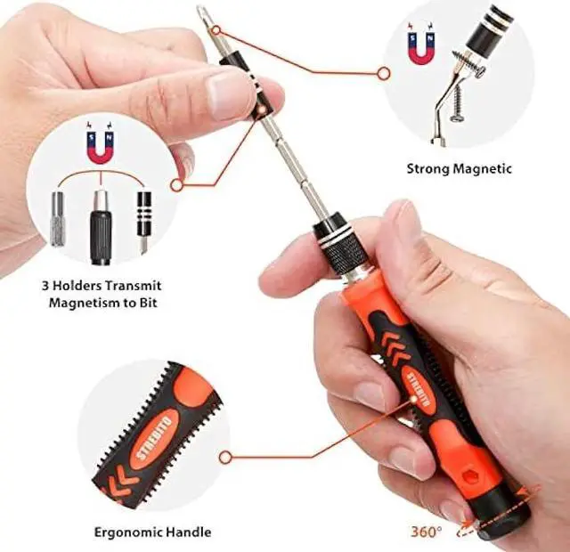 Alt view image 3 of 7 - STREBITO Precision Screwdriver Set 142-Piece Electronic Repair Tool Kit with Torx T5 T6 T8 T15, Triwing Y000, Star P5, Gamebit, Tech Toolkit for Computer, Laptop, iPhone, Nintendo, PS5, Ring, Orange