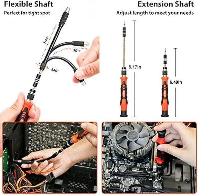 Alt view image 4 of 7 - STREBITO Precision Screwdriver Set 142-Piece Electronic Repair Tool Kit with Torx T5 T6 T8 T15, Triwing Y000, Star P5, Gamebit, Tech Toolkit for Computer, Laptop, iPhone, Nintendo, PS5, Ring, Orange