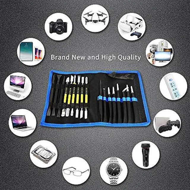 Alt view image 2 of 5 - 17 in 1 Electronics Repair Tools Opening Pry Tool Kit with Dual Ends Metal Spudgers, Black Tweezers Set Replacement for iPad Tablets Laptop Electronics Device Mobile Phone